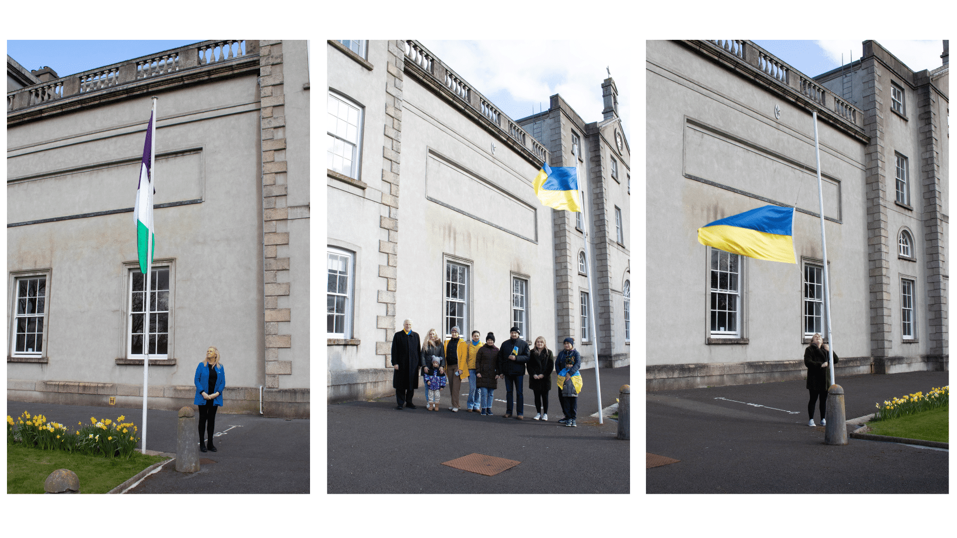 Carlow College raises flags for International Women's day and Ukraine support