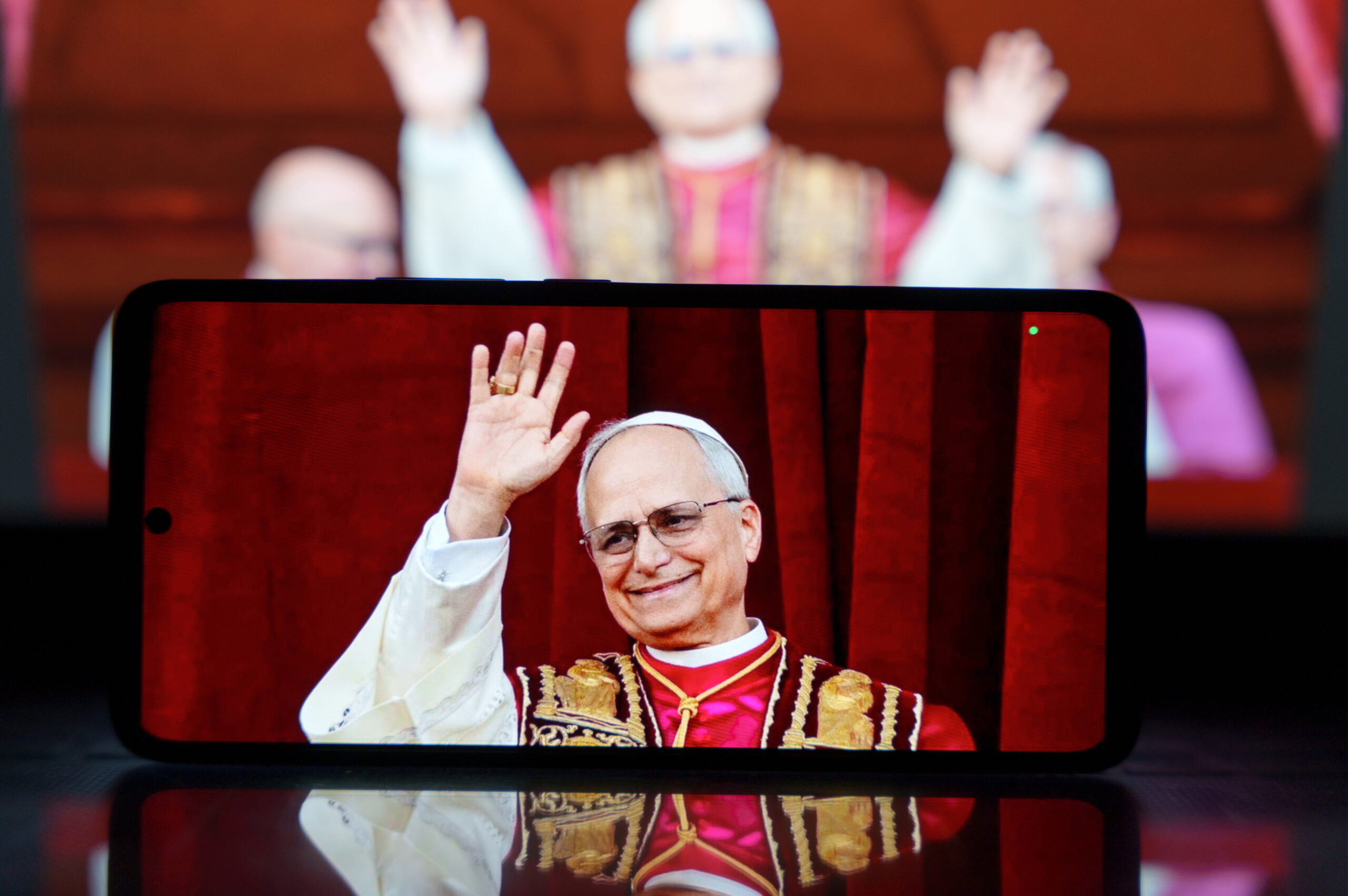 Newly elected Pope Leo XIV, spiritual leader of the Catholic Church, during his first public appearance. Vatican, Italy - 2025 May 8
