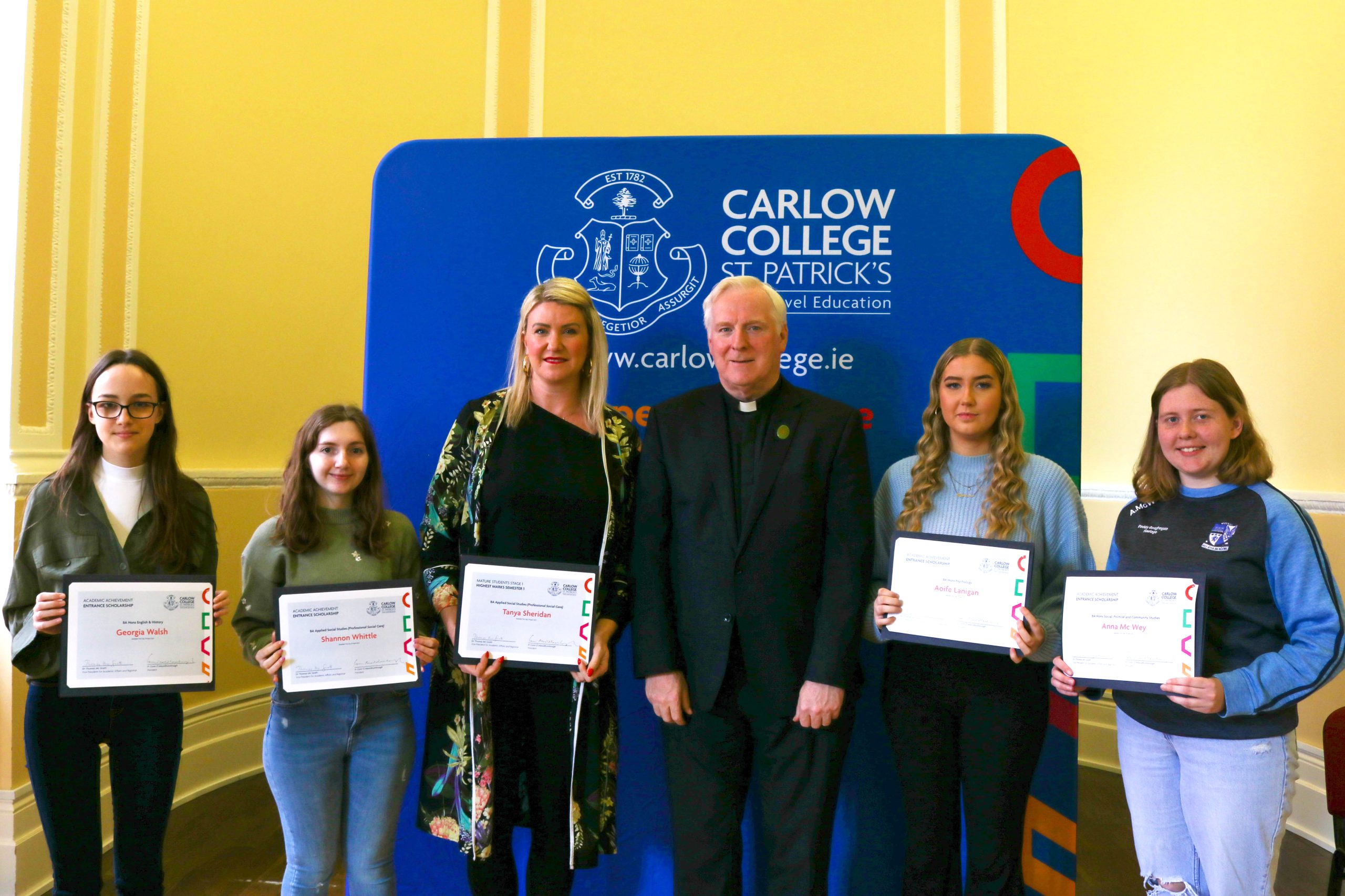First Year Scholarship winners with College President, Fr Conn Ó Maoldhomhnaigh