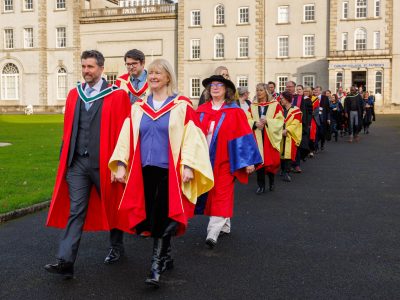 Dr Eric Derr (Vice President Carlow College) and Dr Margaret Murphy (Vice President for Academic Affairs & Registrar) lead out the academic procession to the Carlow Cathedral for the Carlow College Graduation ceremony. Photo: michaelorourkephotography.ie